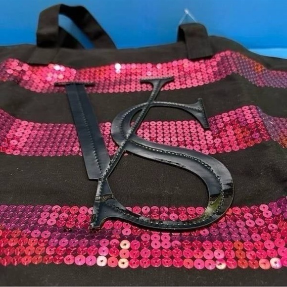 Victoria's Secret Black and Pink Striped Sequin Tote - Picture 2 of 9